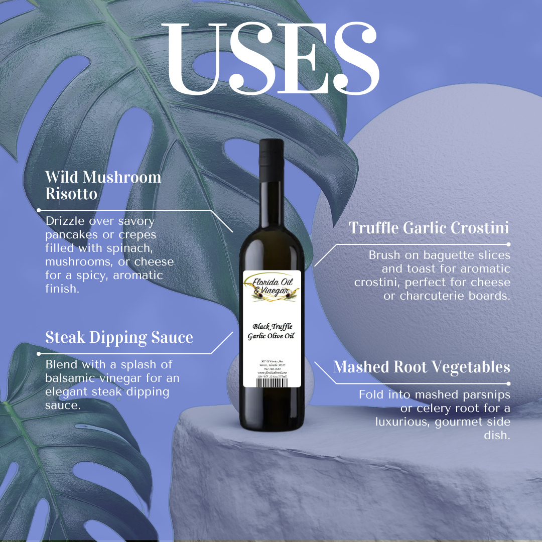 Black Truffle Garlic Olive Oil – Premium Olive Oil with Rich Black Truffle and Garlic Flavor