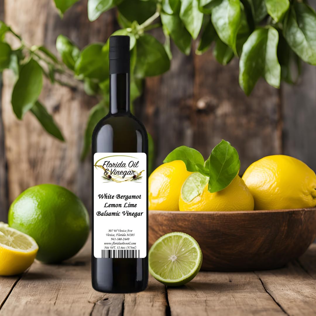 White Bergamot Lemon Lime Balsamic Vinegar - Gourmet Citrus-Infused Balsamic for Cooking, Salads & Glazes