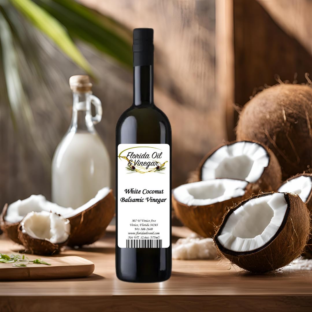 White Coconut Balsamic Vinegar - Tropical Infused Balsamic for Salads, Marinades & Desserts