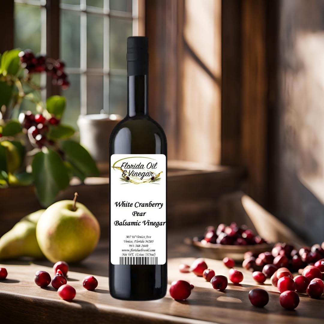 White Cranberry Pear Balsamic Vinegar - Fruity & Fresh Infused Balsamic for Salads, Marinades & Glazes
