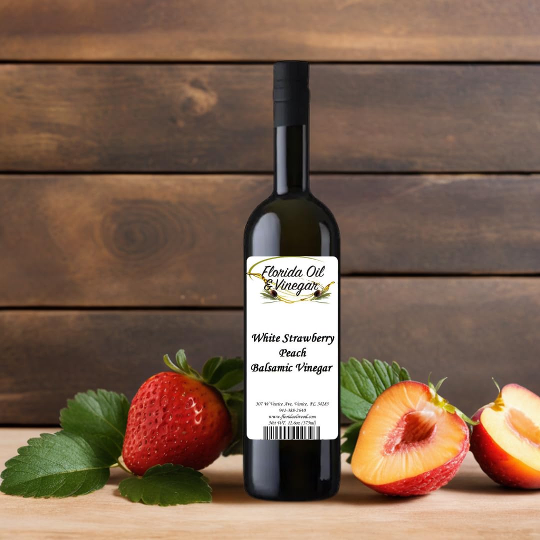 White Strawberry Peach Balsamic Vinegar – Luscious Berry & Stone Fruit Blend for Salads, Glazes & Desserts