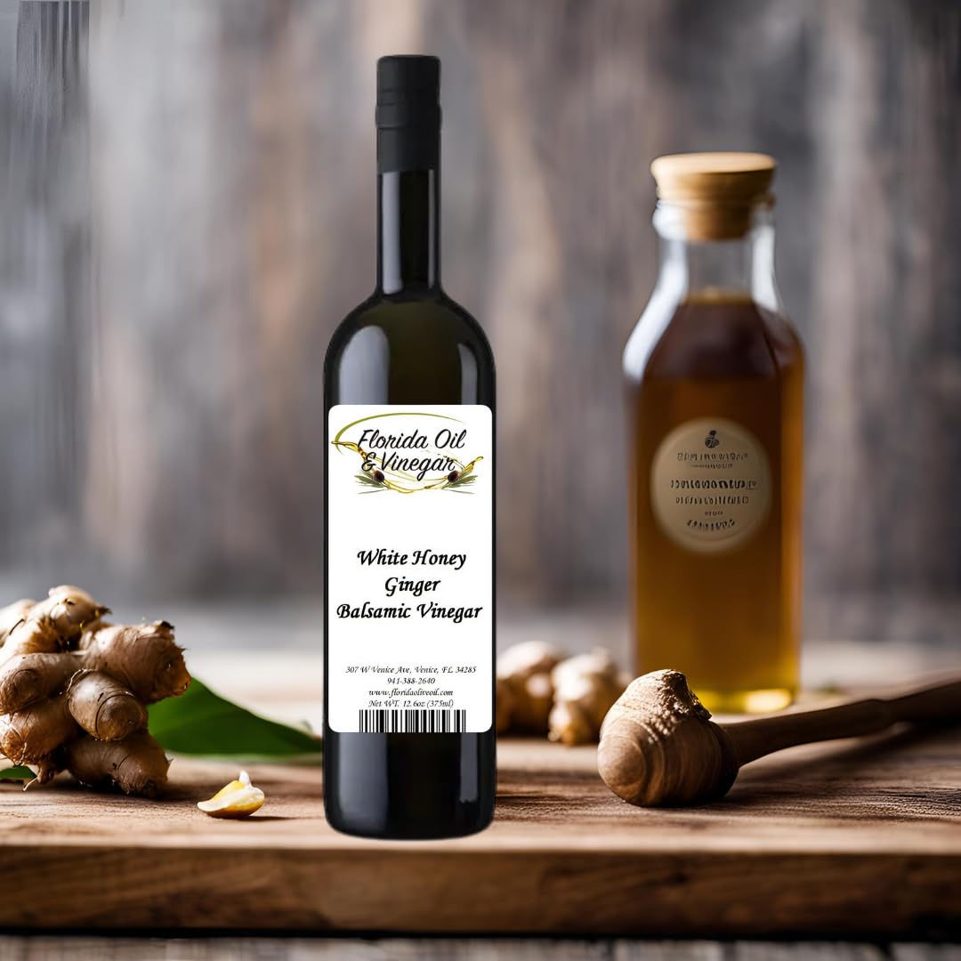 White Honey Ginger Balsamic Vinegar – Gourmet Cooking & Salad Dressing, Natural Sweetener, Gluten-Free