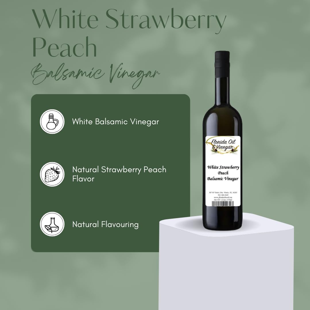 White Strawberry Peach Balsamic Vinegar – Luscious Berry & Stone Fruit Blend for Salads, Glazes & Desserts