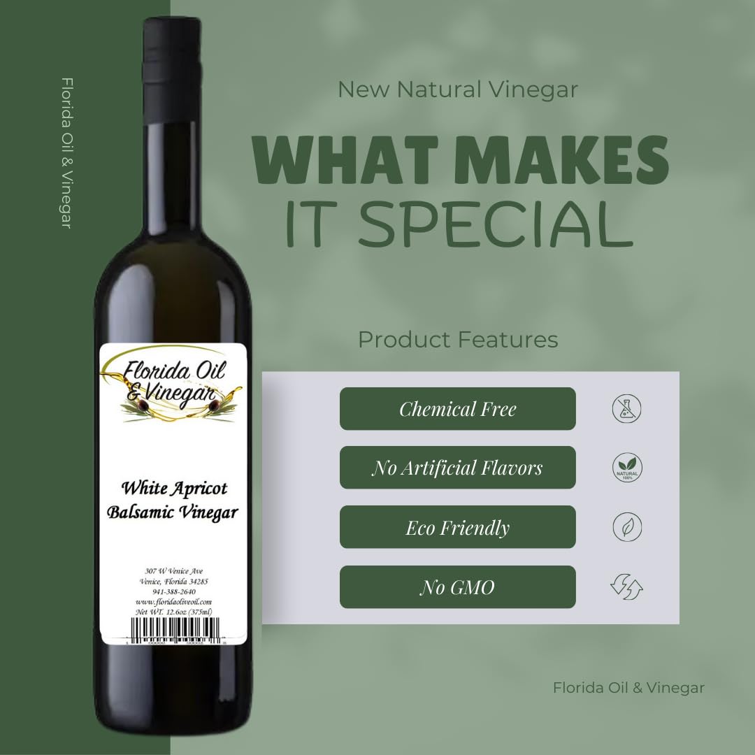 White Apricot Balsamic Vinegar - Premium Infused Balsamic for Gourmet Cooking, Salads, Marinades & Glazes