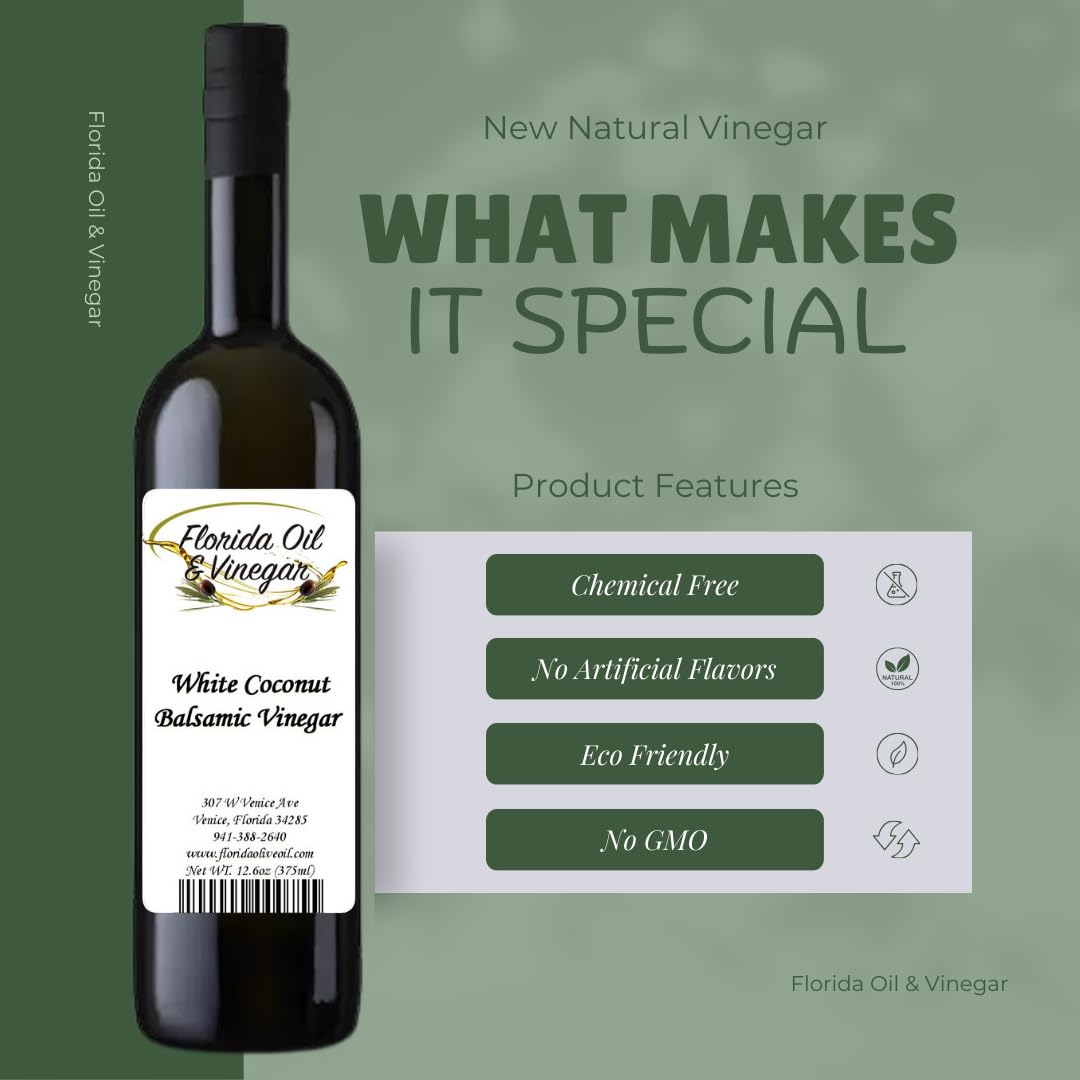 White Coconut Balsamic Vinegar - Tropical Infused Balsamic for Salads, Marinades & Desserts