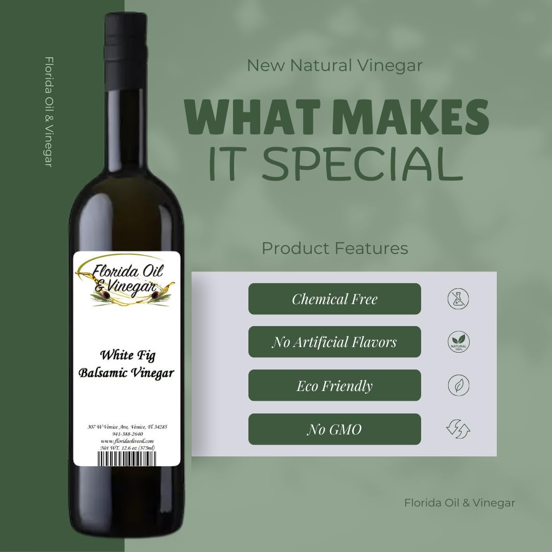 White Fig Balsamic Vinegar - Rich & Sweet Infused Balsamic for Salads, Cheese Pairings & Gourmet Dishes