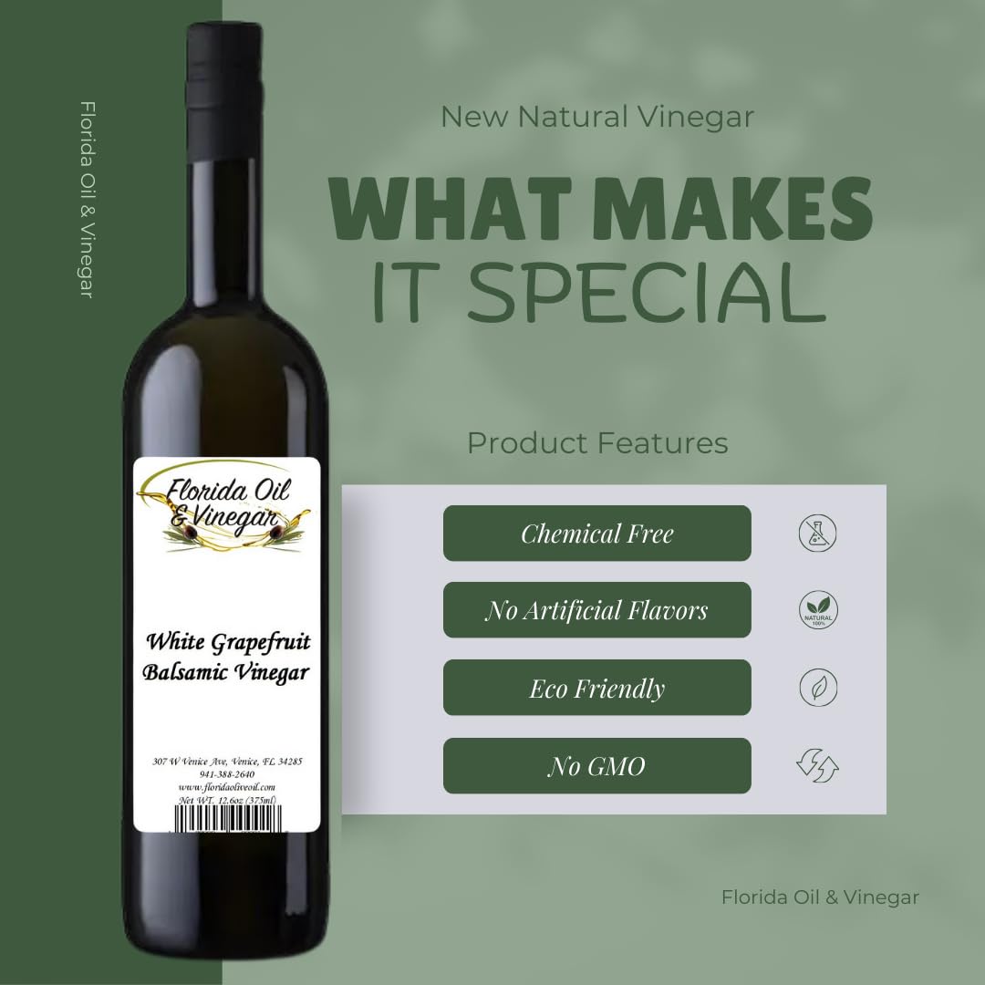 White Grapefruit Balsamic Vinegar - Zesty & Bright Citrus-Infused Balsamic for Salads, Seafood & Marinades