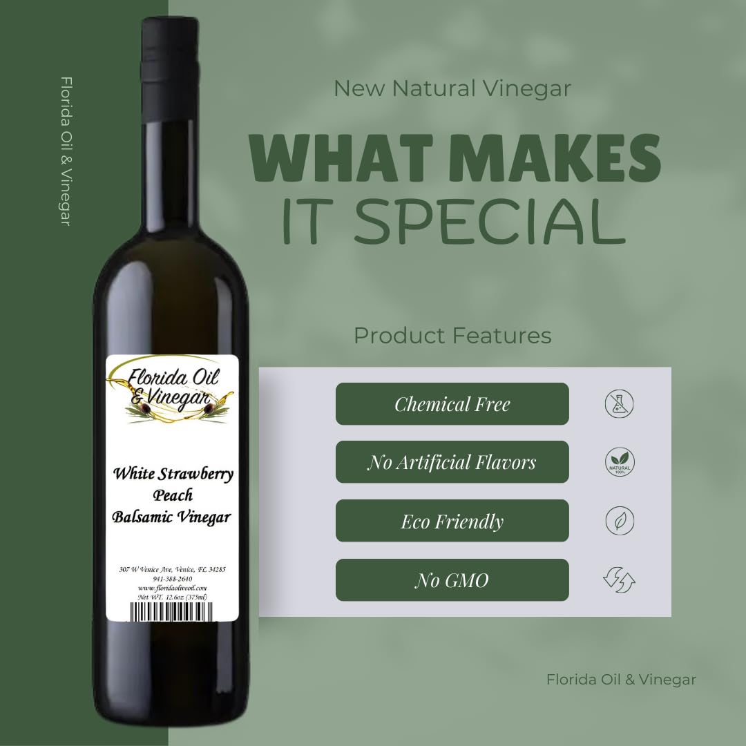 White Strawberry Peach Balsamic Vinegar – Luscious Berry & Stone Fruit Blend for Salads, Glazes & Desserts
