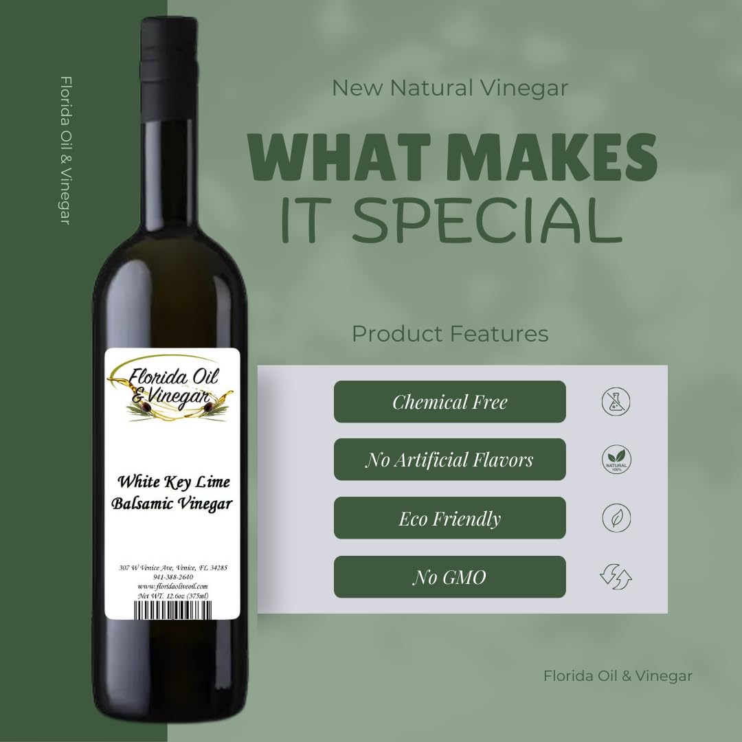 White Key Lime Balsamic Vinegar – Refreshing Citrus Dressing, Gourmet Cooking, Natural Flavor Enhancer