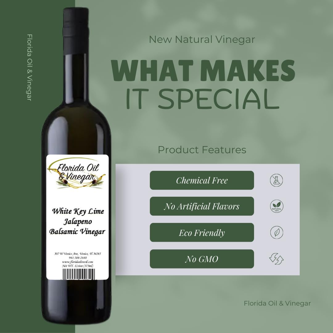 White Key Lime Jalapeno Balsamic Vinegar – Spicy & Zesty Dressing, Gourmet Cooking, Natural Flavor Enhancer, Gluten-Free