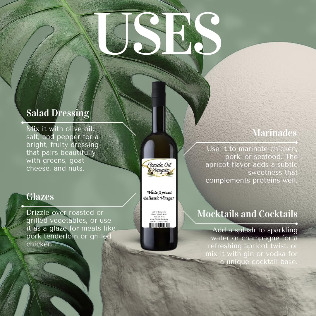 White Apricot Balsamic Vinegar - Premium Infused Balsamic for Gourmet Cooking, Salads, Marinades & Glazes