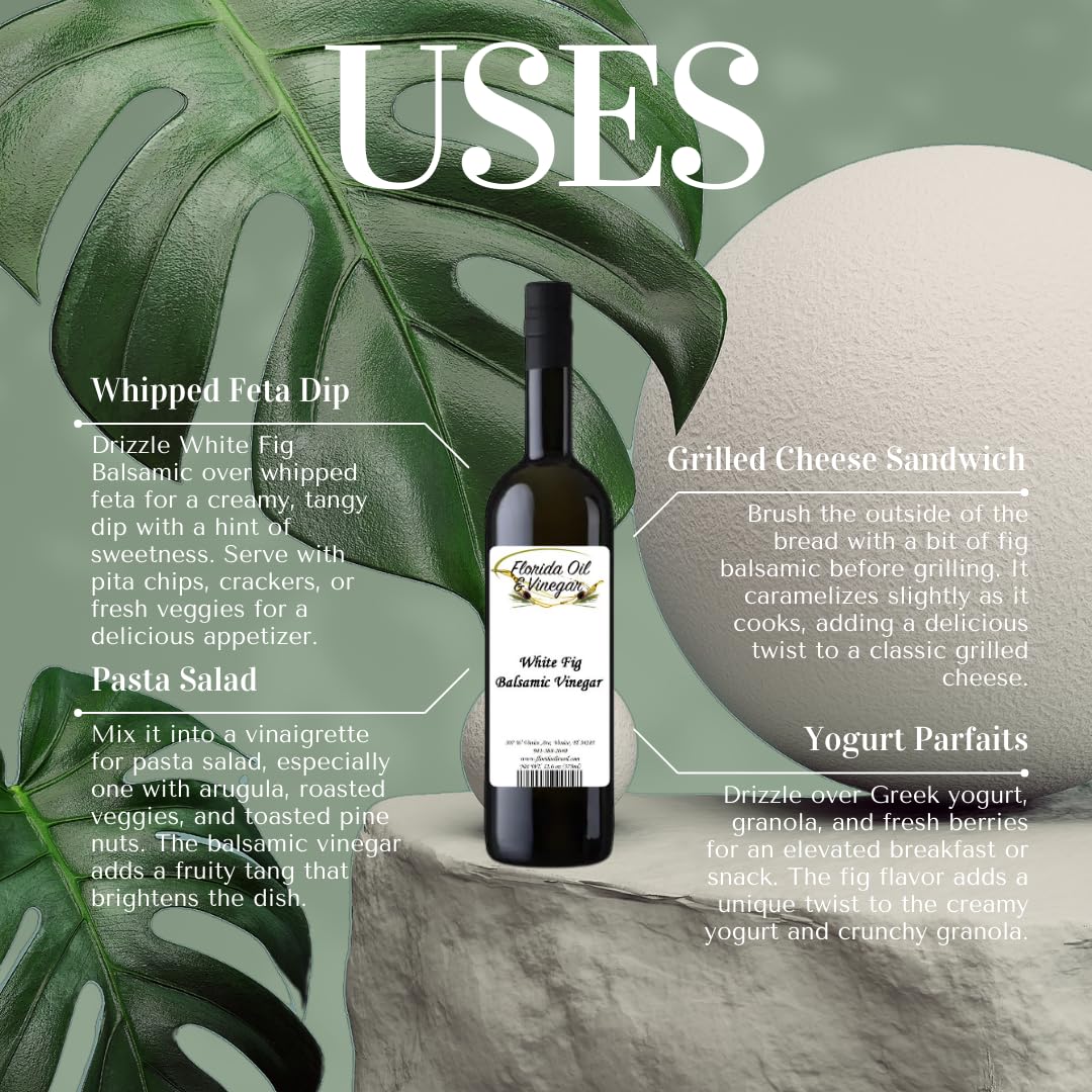 White Fig Balsamic Vinegar - Rich & Sweet Infused Balsamic for Salads, Cheese Pairings & Gourmet Dishes