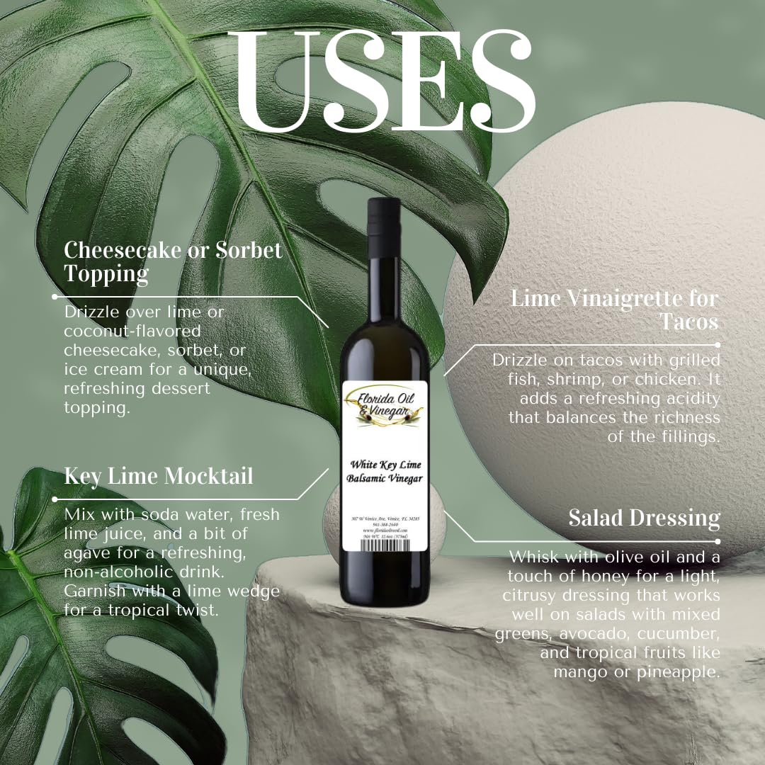 White Key Lime Balsamic Vinegar – Refreshing Citrus Dressing, Gourmet Cooking, Natural Flavor Enhancer