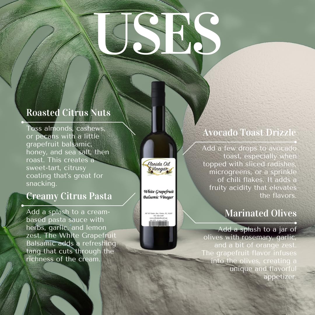 White Grapefruit Balsamic Vinegar - Zesty & Bright Citrus-Infused Balsamic for Salads, Seafood & Marinades