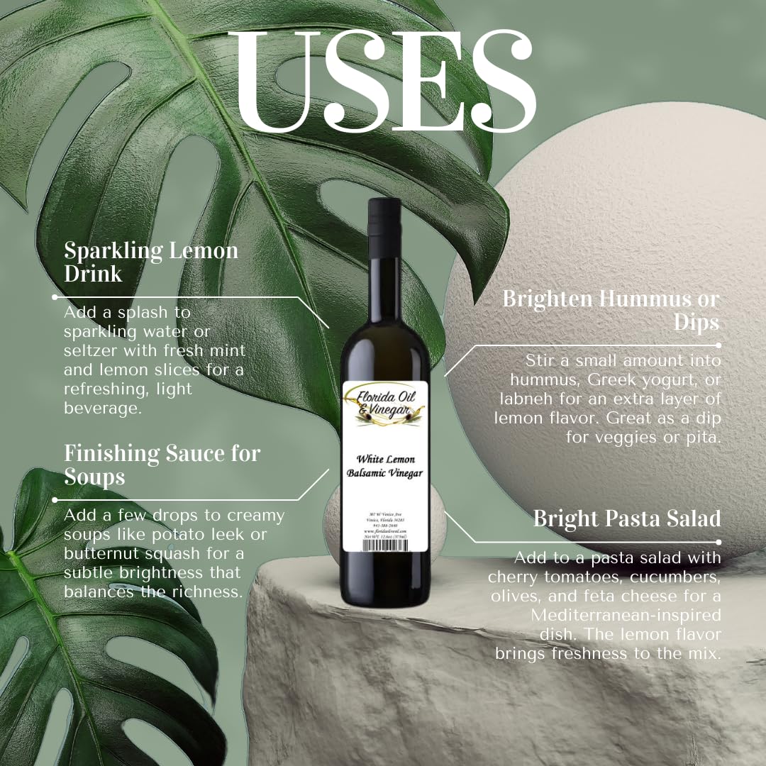 White Lemon Balsamic Vinegar – Zesty Citrus Infusion for Culinary Creativity, Perfect for Dressings & Dipping