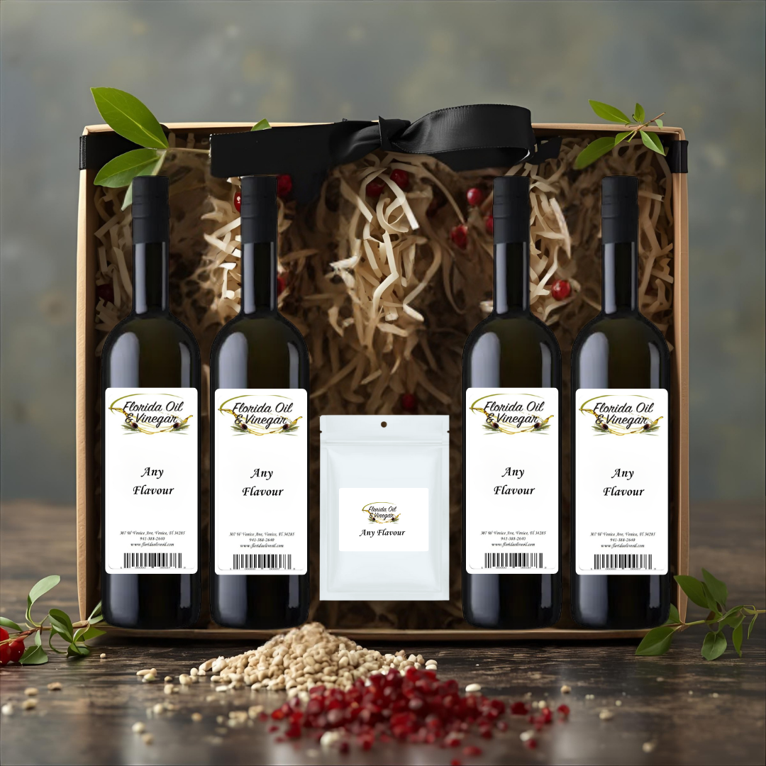 Four Bottle Gift Box – 50 ML Olive Oil & Balsamic Vinegar with Seasoning